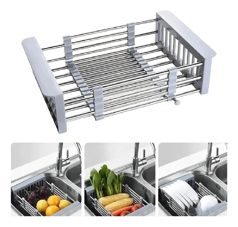 CESTA EXTENSIBLE PARA LAVAPLATOS CON ESCURRIDOR DE ALIMENTOS - 1