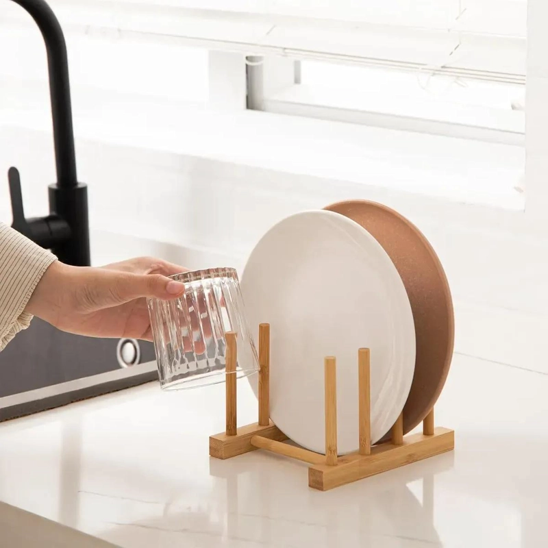ORGANIZADOR DE COCINA PARA PLATOS Y TAPAS DE MADERA - 4