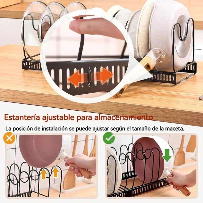 RACK ORGANIZADOR EXPANDIBLE PARA OLLAS, MENAJE Y TAPAS DE COCINA - 3