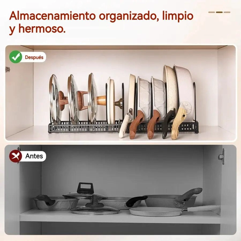 RACK ORGANIZADOR EXPANDIBLE PARA OLLAS, MENAJE Y TAPAS DE COCINA - 4