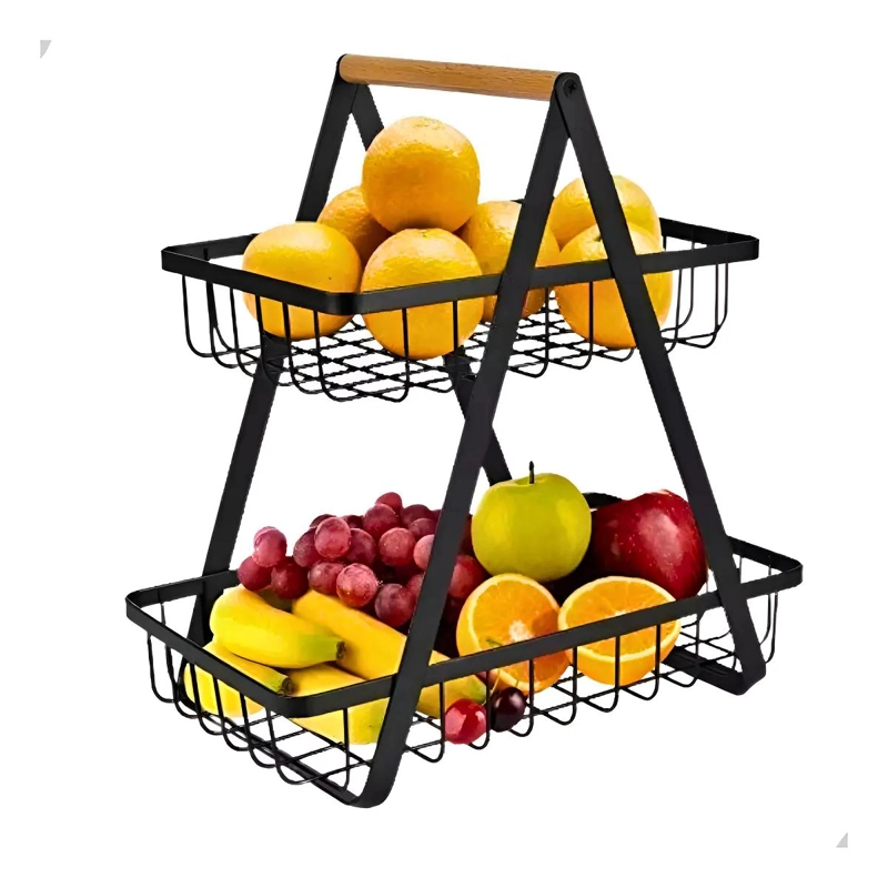 FRUTERO RECTANGULAR DE METAL NEGRO CON 2 NIVELES PARA MESA - 1