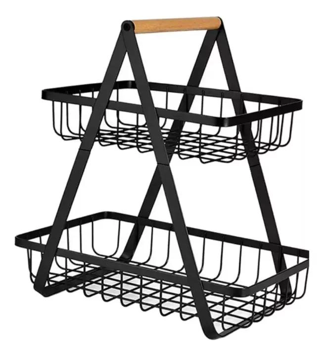 FRUTERO RECTANGULAR DE METAL NEGRO CON 2 NIVELES PARA MESA - 2