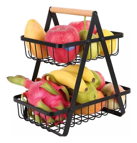 FRUTERO RECTANGULAR DE METAL NEGRO CON 2 NIVELES PARA MESA - 3