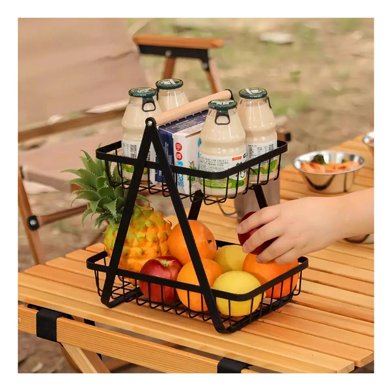 FRUTERO RECTANGULAR DE METAL NEGRO CON 2 NIVELES PARA MESA - 4
