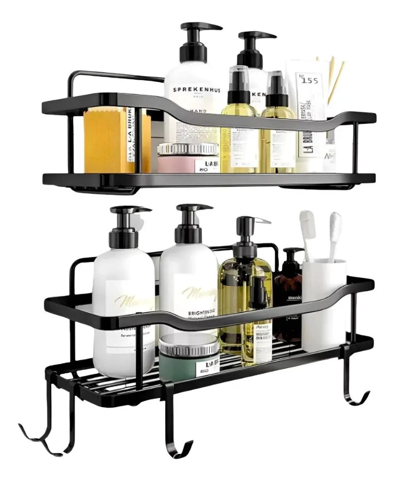 ORGANIZADOR DE DUCHA ADHESIVO CON REPISA DE ACERO INOXIDABLE SET 2 PIEZAS - 1