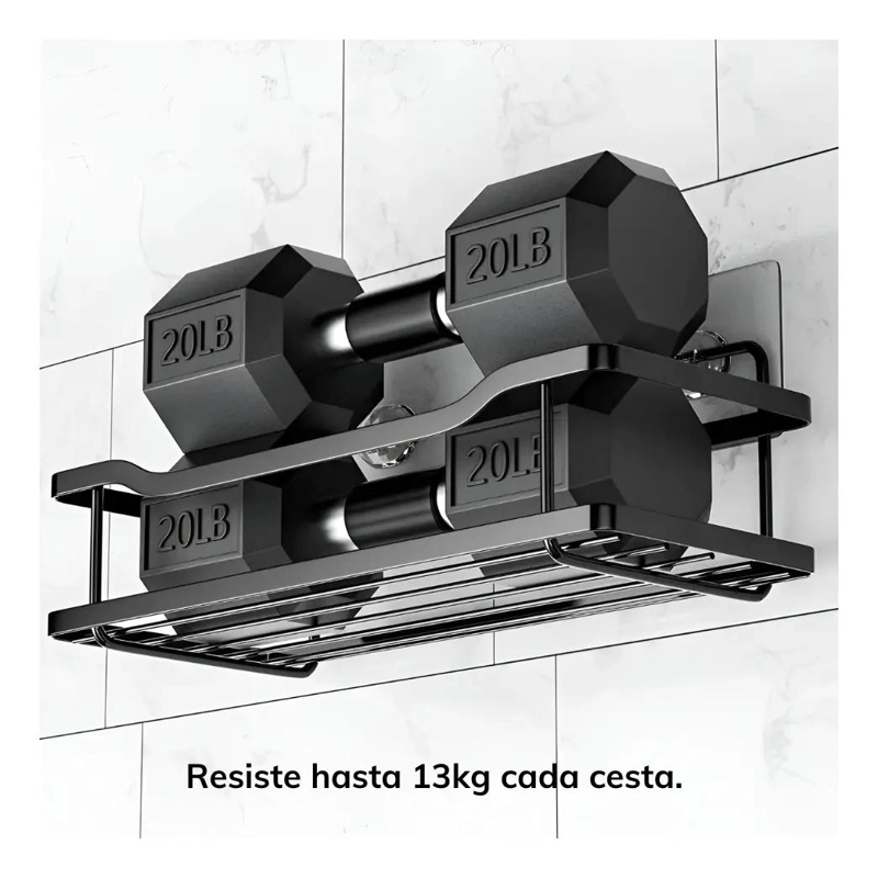 ORGANIZADOR DE DUCHA ADHESIVO CON REPISA DE ACERO INOXIDABLE SET 2 PIEZAS - 5