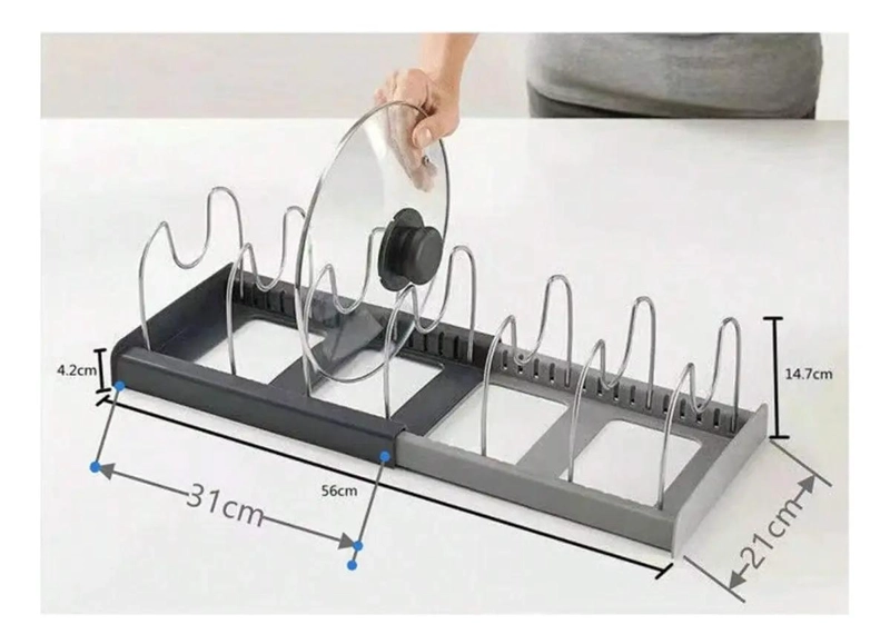 ORGANIZADOR EXPANDIBLE DE ACERO PARA COCINA EN GRIS Y NEGRO - 3