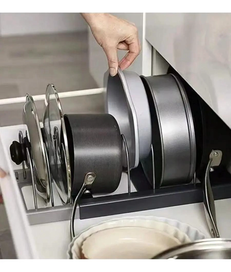 ORGANIZADOR EXPANDIBLE DE ACERO PARA COCINA EN GRIS Y NEGRO - 4