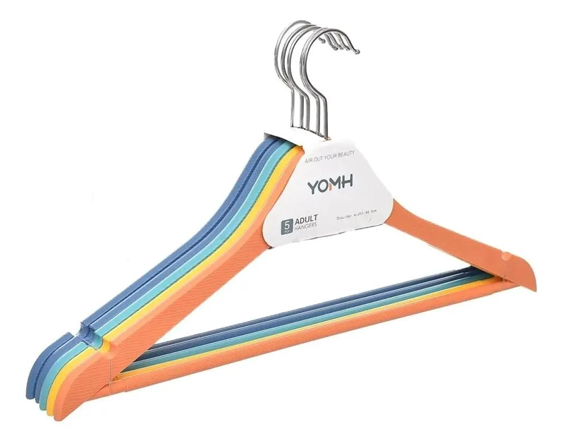 SET DE 5 COLGADORES PARA ROPA CON DISEÑO ANTIDESLIZANTE Y RECUBRIMIENTO DE PVC - 1
