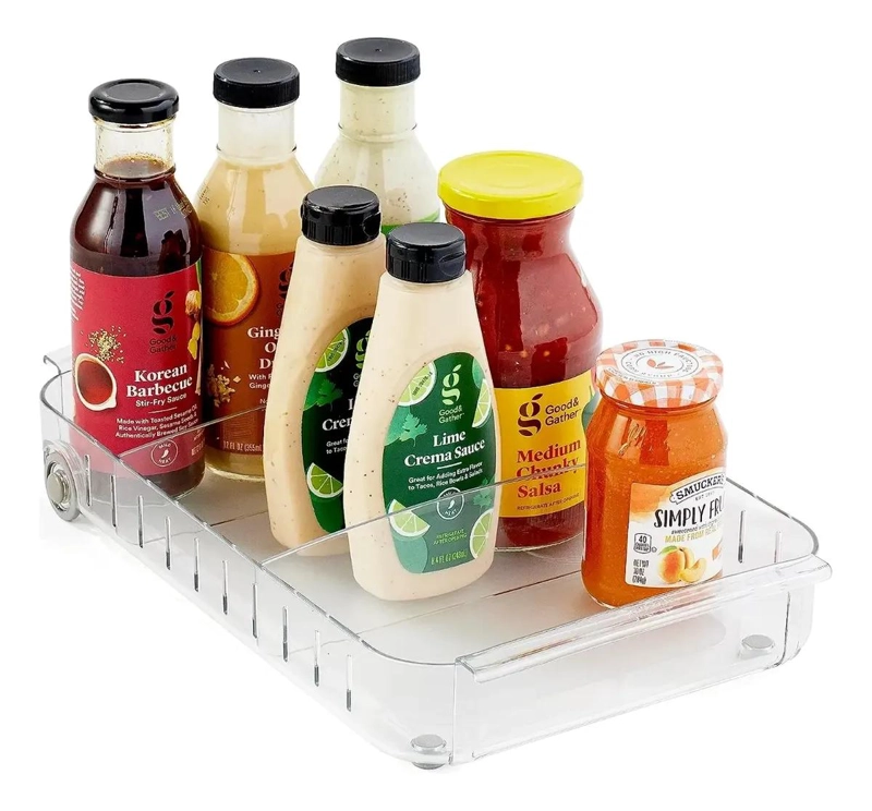 ORGANIZADOR TRANSPARENTE PARA REFRIGERADOR CON RUEDAS Y MANGO PRACTICO - 1