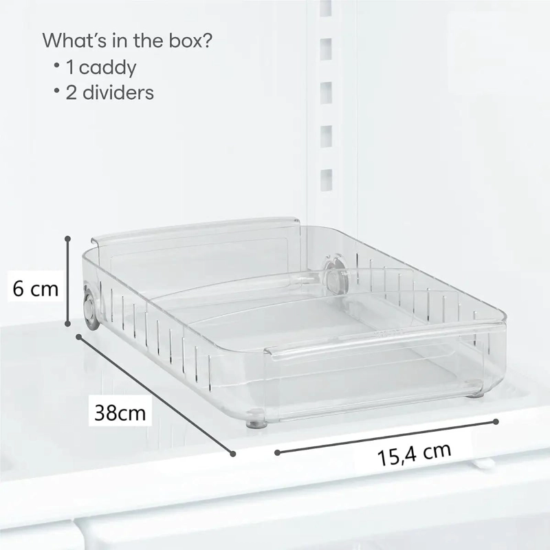 ORGANIZADOR TRANSPARENTE PARA REFRIGERADOR CON RUEDAS Y MANGO PRACTICO - 2
