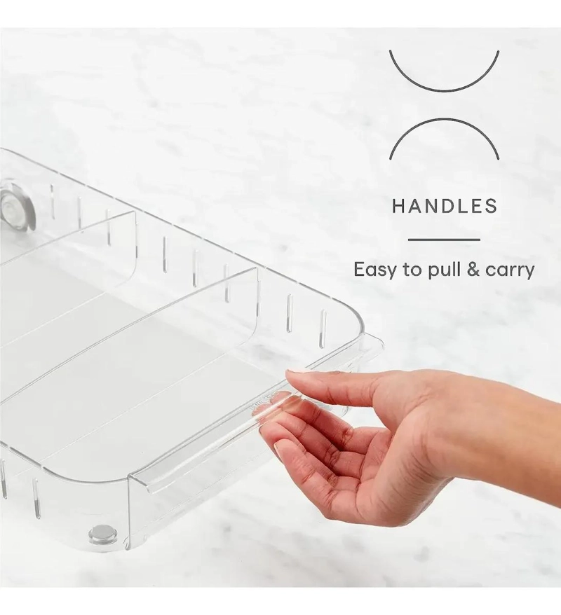 ORGANIZADOR TRANSPARENTE PARA REFRIGERADOR CON RUEDAS Y MANGO PRACTICO - 3