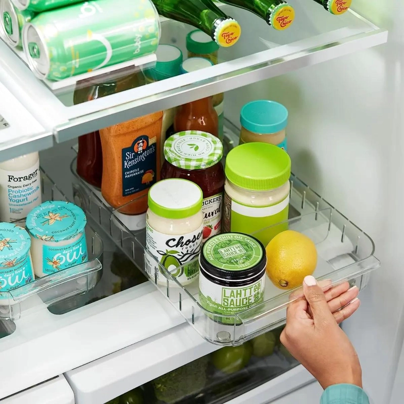 ORGANIZADOR TRANSPARENTE PARA REFRIGERADOR CON RUEDAS Y MANGO PRACTICO - 4
