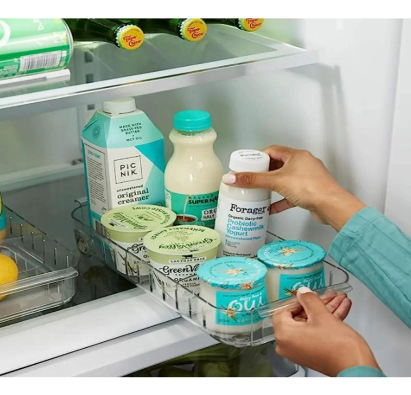 ORGANIZADOR TRANSPARENTE PARA REFRIGERADOR CON RUEDAS Y MANGO PRACTICO - 5