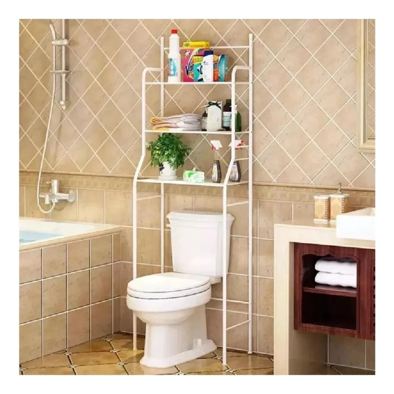 REPISA PORTATIL DE FIERRO PARA BAÑO CON ESTANTES ORGANIZADORES - 4