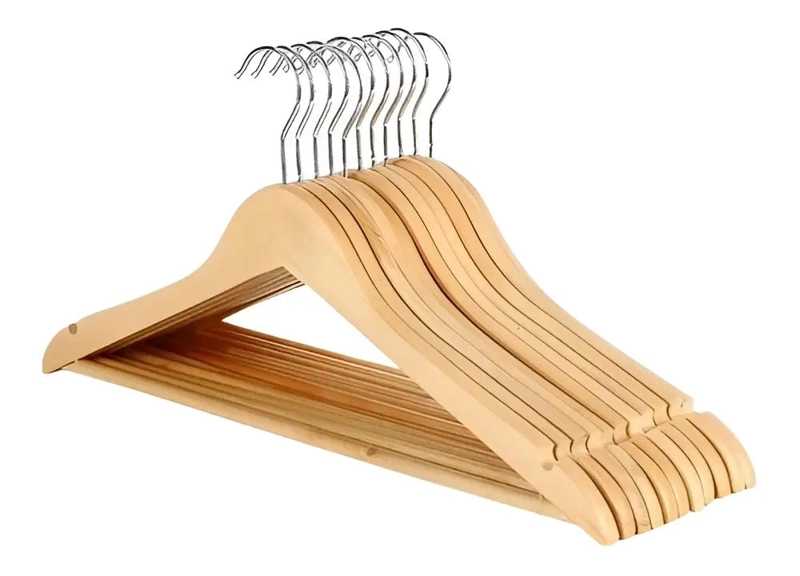 SET DE 10 COLGADORES DE MADERA PARA ROPA CON DISEÑO RESISTENTE - 1