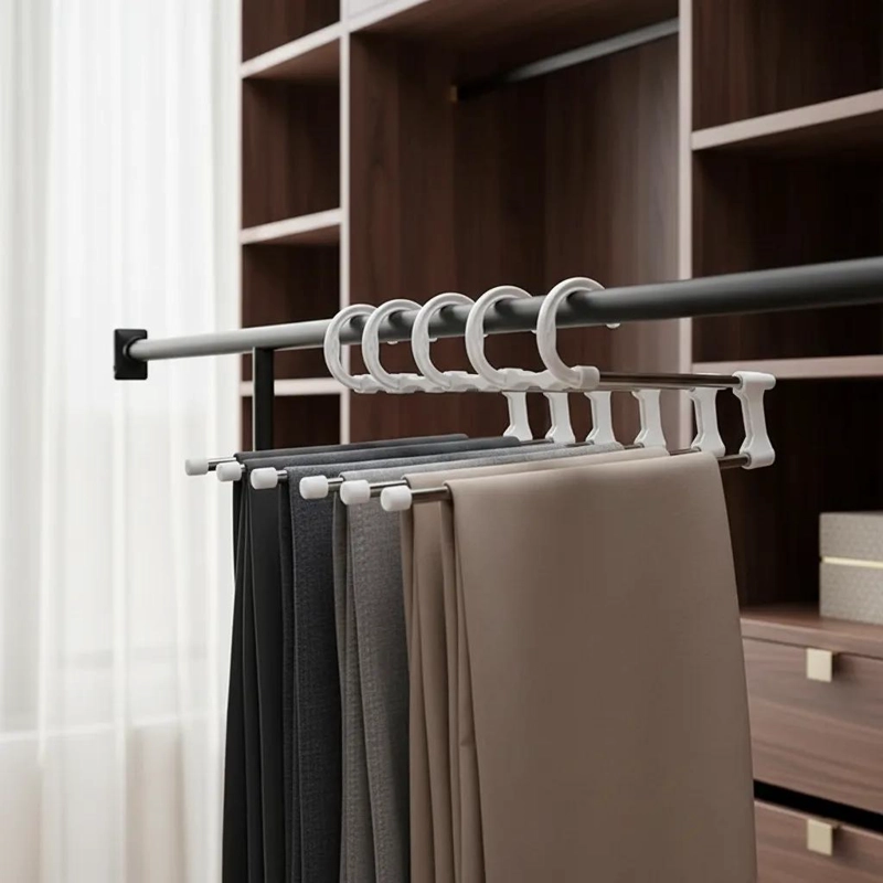 SET DE 2 GANCHOS ORGANIZADORES PARA PANTALONES QUE OPTIMIZAN ESPACIO - 3