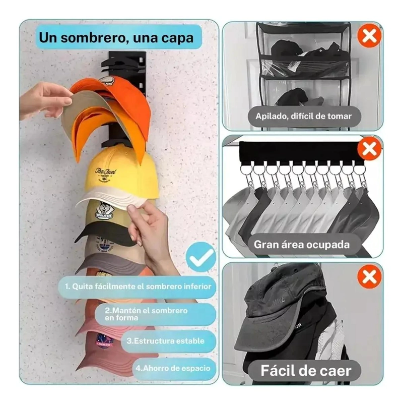 SOPORTE PARA GORRAS PARA COLGAR EN PARED, CLOSET O ESTANTE - 3