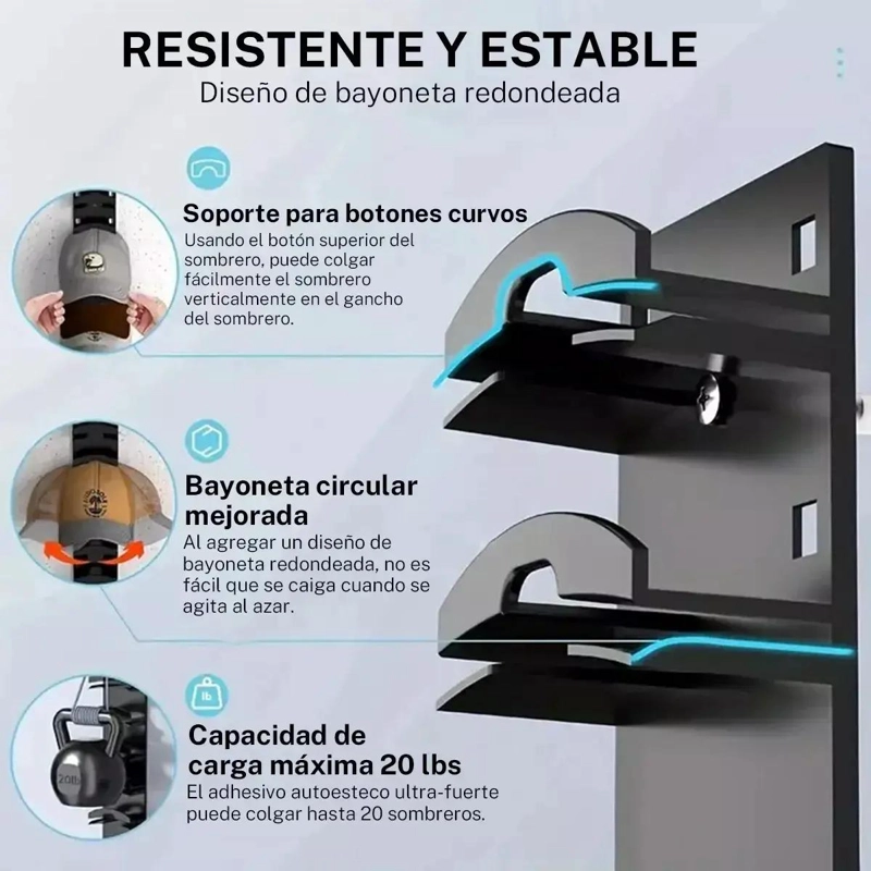SOPORTE PARA GORRAS PARA COLGAR EN PARED, CLOSET O ESTANTE - 4