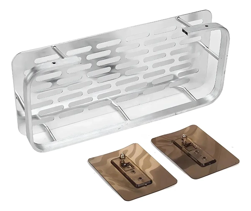 ORGANIZADOR DE BAÑO ADHESIVO CON 2 ESTANTES DE ALUMINIO RESISTENTE - 2