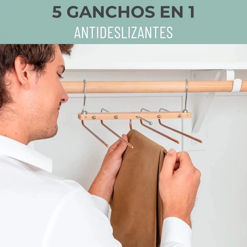 COLGADOR ANTIDESLIZANTE PARA 5 PANTALONES Y ROPA VARIADA - 2