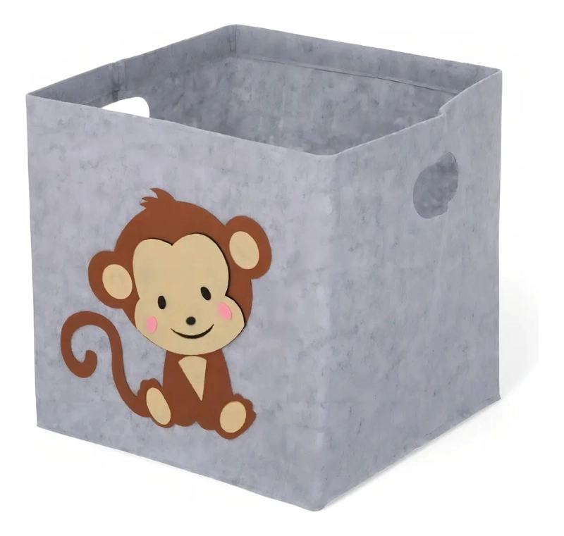 CANASTO PARA ROPA CON DISEÑO INFANTIL COLOR GRIS CON MONO - 1