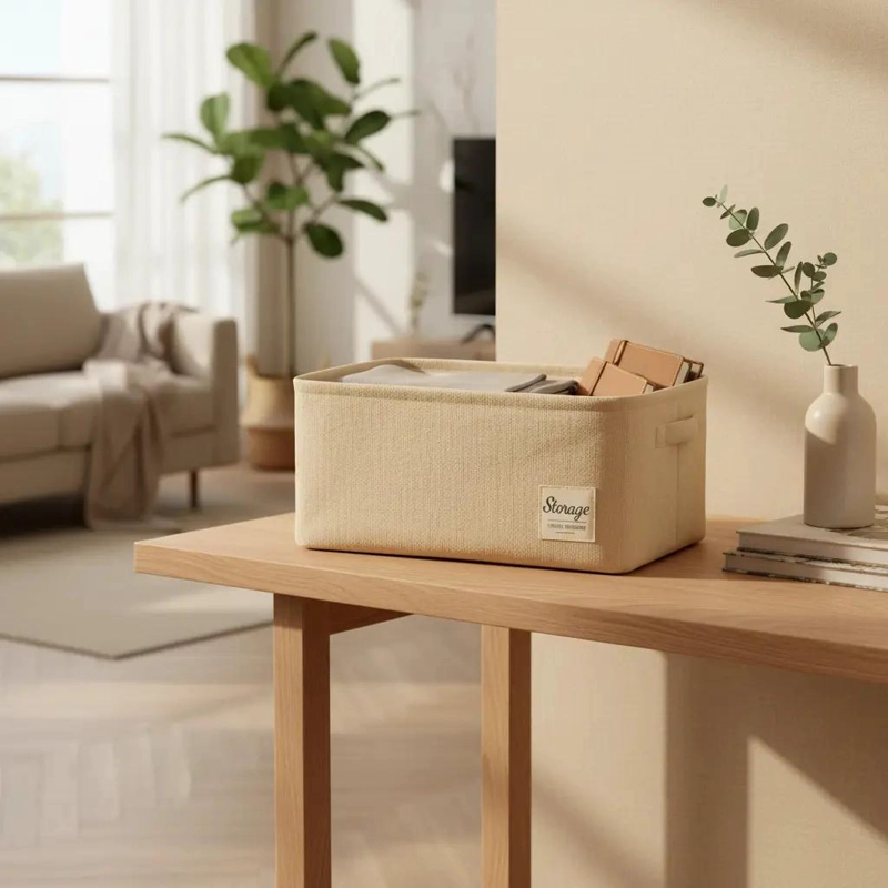 SET DE 2 CAJAS ORGANIZADORAS DE TELA CON AGARRADERA BEIGE Y GRIS - 1