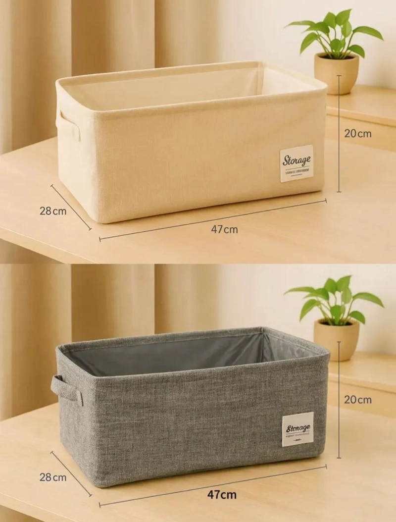SET DE 2 CAJAS ORGANIZADORAS DE TELA CON AGARRADERA BEIGE Y GRIS - 3