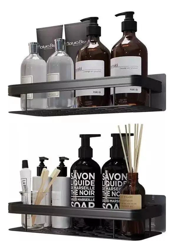 ORGANIZADOR PARA DUCHA CON 2 REPISAS EN ACERO INOXIDABLE NEGRO ADHESIVO - 2