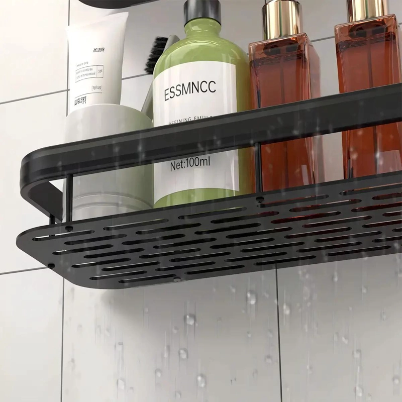 ORGANIZADOR PARA DUCHA CON 2 REPISAS EN ACERO INOXIDABLE NEGRO ADHESIVO - 5