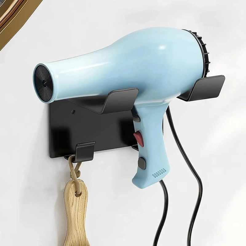 SOPORTE METALICO PARA SECADOR DE PELO CON ADHESIVO Y TORNILLOS - 1