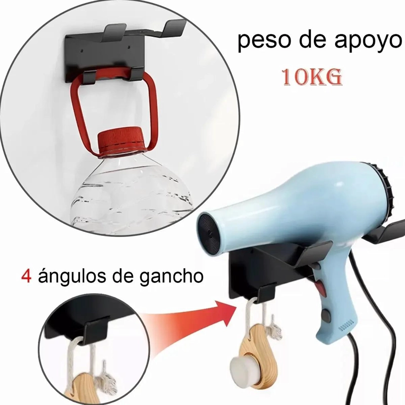 SOPORTE METALICO PARA SECADOR DE PELO CON ADHESIVO Y TORNILLOS - 4