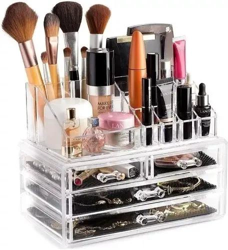 CAJA ORGANIZADORA ACRILICA PARA MAQUILLAJE Y COSME TICOS CON COMPARTIMENTOS - 1