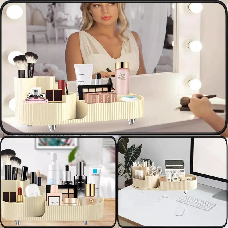 ORGANIZADOR GIRATORIO PARA MAQUILLAJE CON SOPORTE PARA BROCHAS Y COMPARTIMENTOS - 2