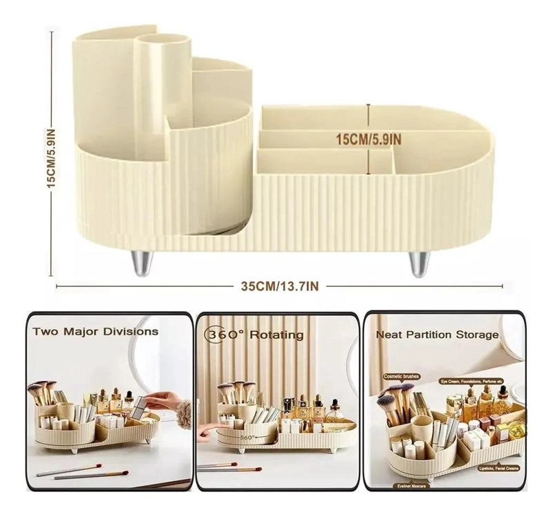 ORGANIZADOR GIRATORIO PARA MAQUILLAJE CON SOPORTE PARA BROCHAS Y COMPARTIMENTOS - 3