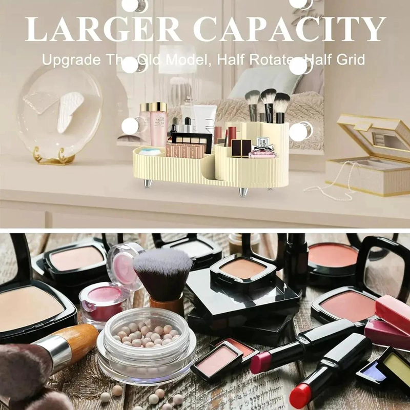 ORGANIZADOR GIRATORIO PARA MAQUILLAJE CON SOPORTE PARA BROCHAS Y COMPARTIMENTOS - 4