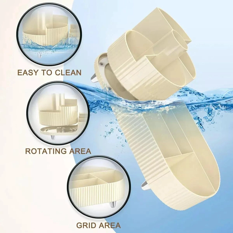 ORGANIZADOR GIRATORIO PARA MAQUILLAJE CON SOPORTE PARA BROCHAS Y COMPARTIMENTOS - 5