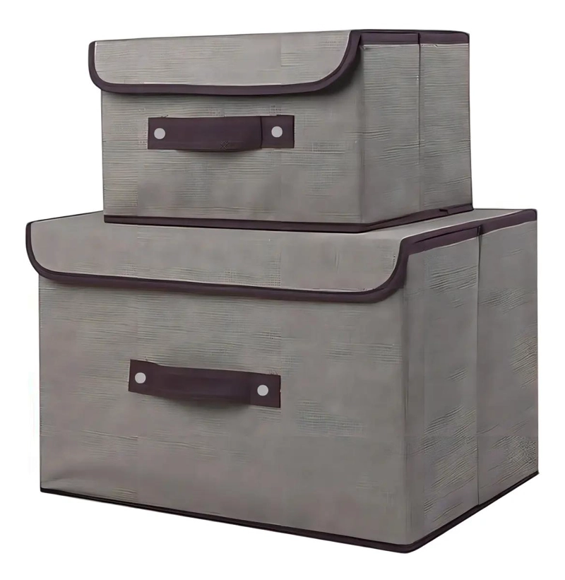 SET DE 2 CAJAS ORGANIZADORAS PLEGABLES DE TELA CON TAPA PARA ALMACENAMIENTO - 1