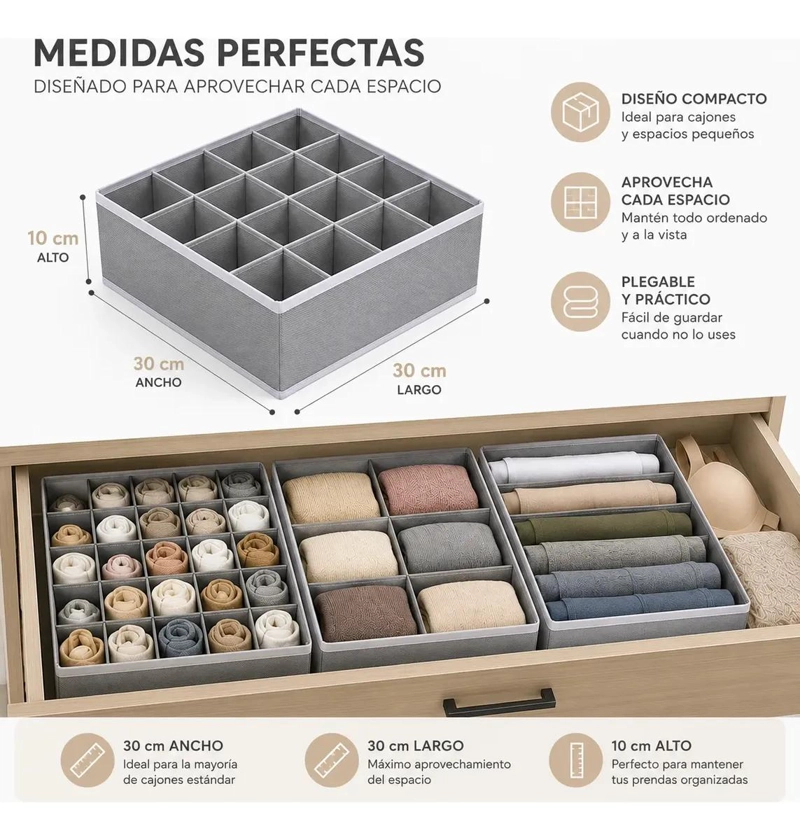 CAJA ORGANIZADORA PLEGABLE CON MULTIPLES COMPARTIMENTOS 30X30 CM - 3