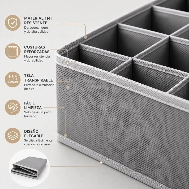 CAJA ORGANIZADORA PLEGABLE CON MULTIPLES COMPARTIMENTOS 30X30 CM - 5