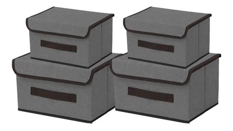 SET DE 4 CAJAS ORGANIZADORAS PLEGABLES DE TELA CON TAPA PARA ALMACENAMIENTO - 1