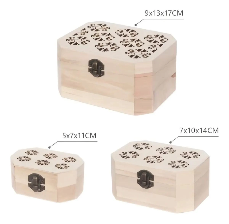 SET DE 3 ORGANIZADORES DE MADERA BEIGE CON TAPA PARA ALMACENAMIENTO - 1
