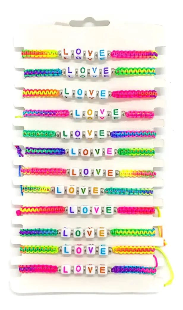 PACK DE 12 PULSERAS SORPRESA CON DISEÑO DE AMOR PARA CUMPLEAÑOS - 1