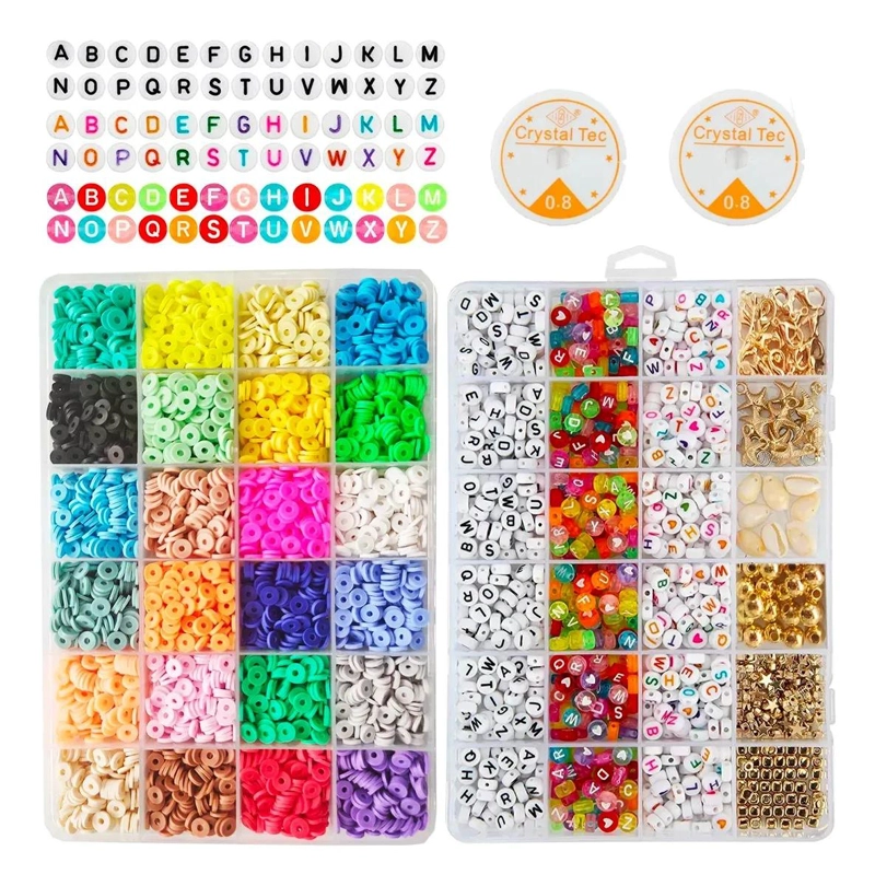 KIT PARA HACER PULSERAS CON 6500 CUENTAS DE 24 COLORES Y LETRAS - 2