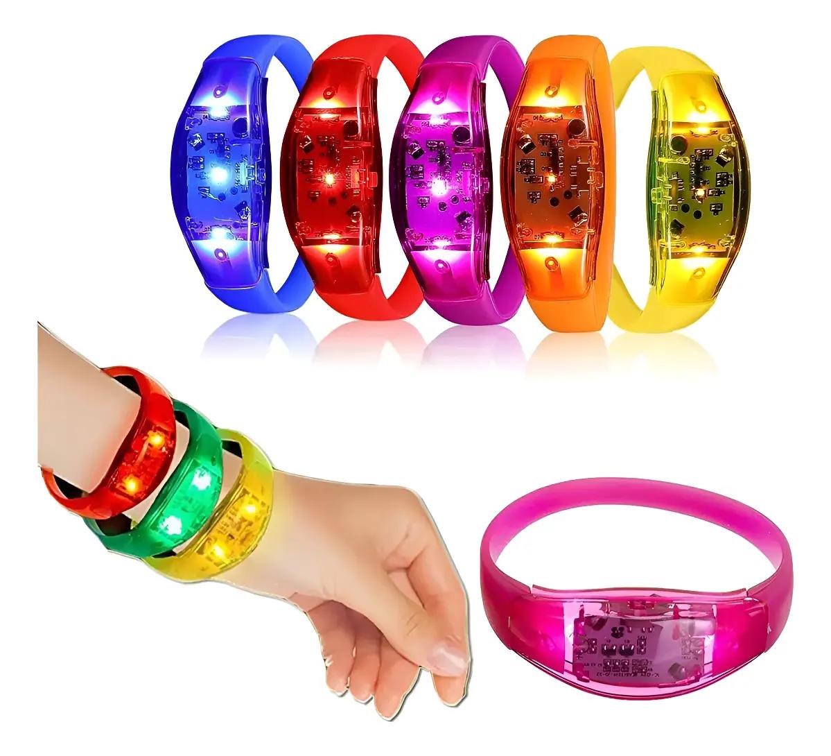 SET DE 5 PULSERAS FLUORESCENTES LED CON CONTROL DE SONIDO PARA FIESTAS - 1