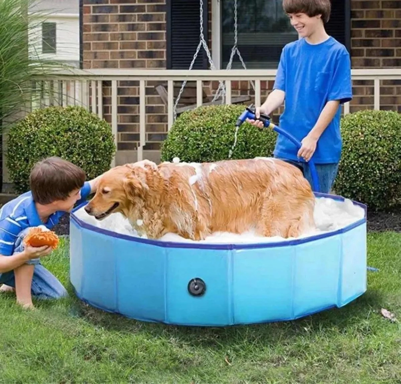 PISCINA PLEGABLE PARA MASCOTAS CON DUCHA INTEGRADA 80X30 CM - 4