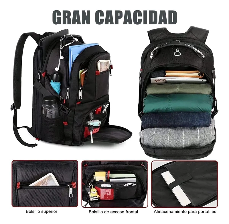 MOCHILA DE VIAJE PARA LAPTOP DE 17 PULGADAS CON COMPARTIMENTOS MULTIPLES - 2