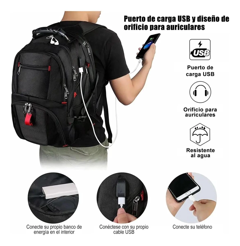 MOCHILA DE VIAJE PARA LAPTOP DE 17 PULGADAS CON COMPARTIMENTOS MULTIPLES - 3