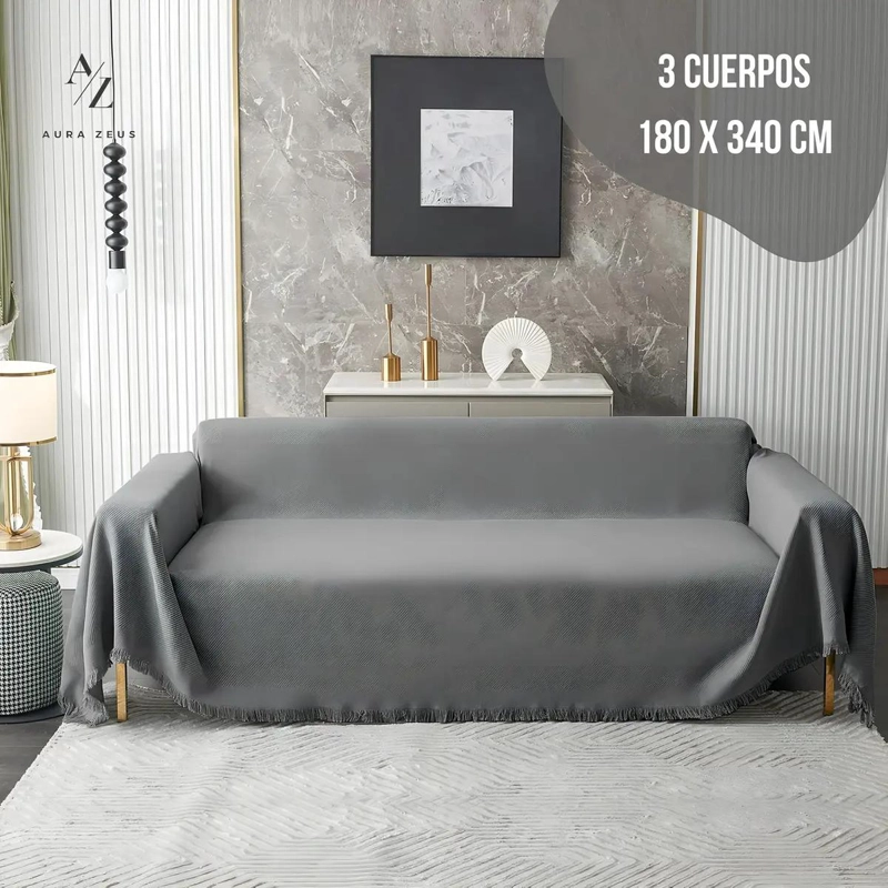 FUNDA PARA SOFA DE 3 CUERPOS EN CHENILLA AJUSTABLE Y ANTIDESLIZANTE - 3
