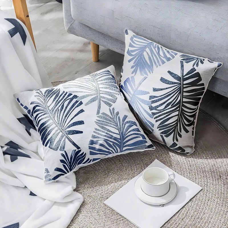 SET DE 6 FUNDAS DE COJIN JACQUARD CON DISEÑO DE HOJAS 43X43 CM - 3